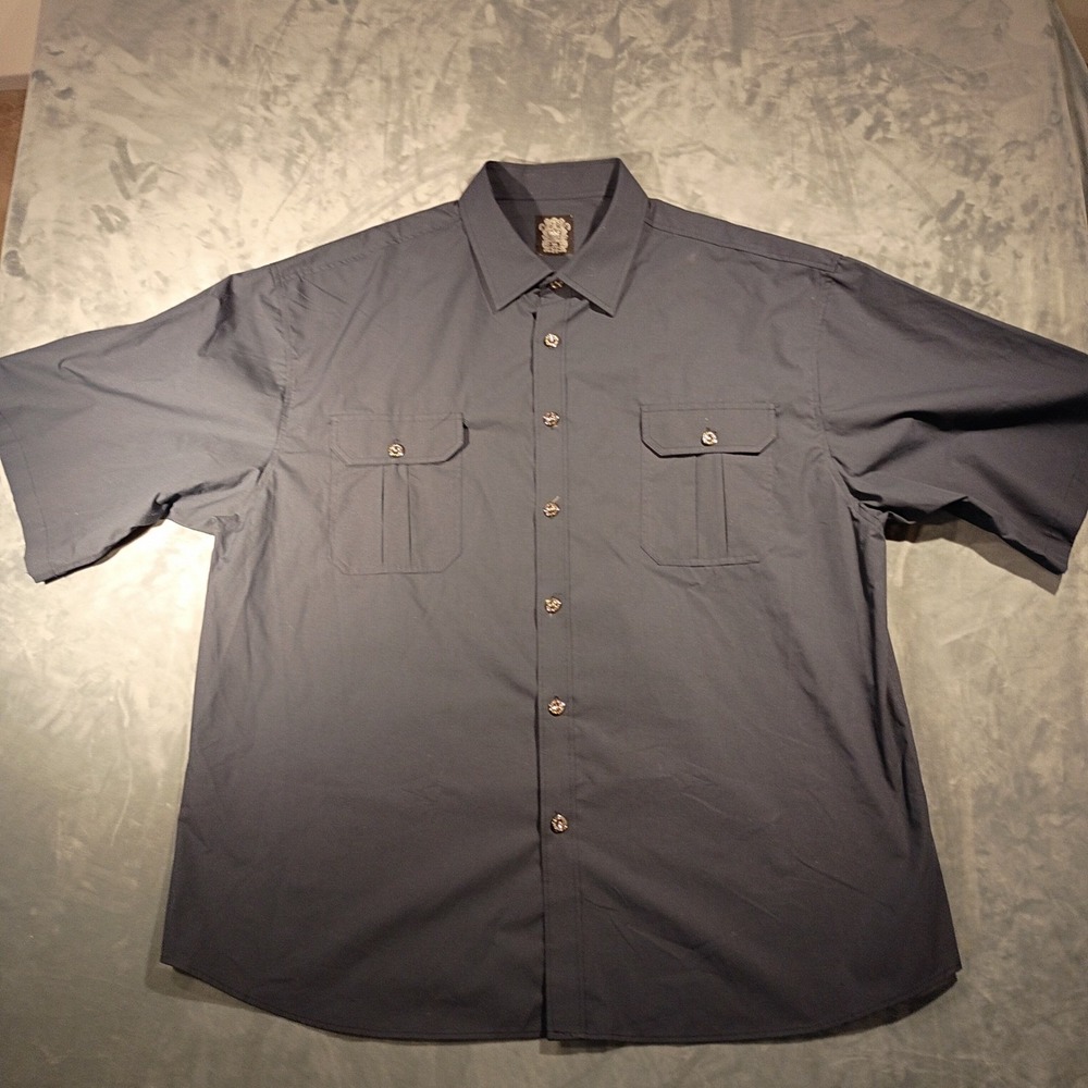 Noiz Mens 5XL Short Sleeve Button Down Shirt Gray Utility Pockets Cotton Blend